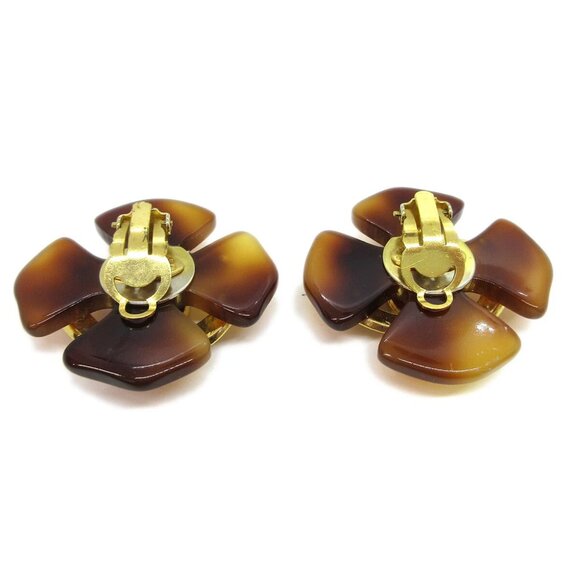 Chanel Acrylic Earrings Clip-On Brown 94P 20628 - Picture 2 of 4